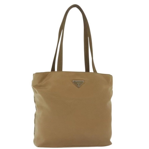 PRADA Tote Bag Nylon Beige Auth ti2720